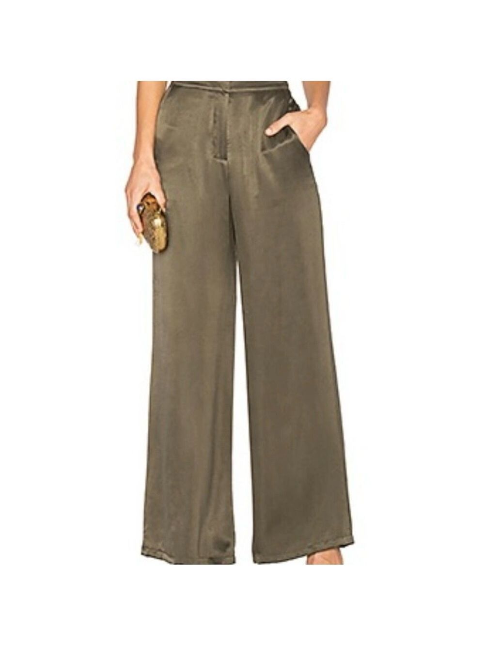 House of Harlow 1960 Olive Satin Wide-Leg Pants | Size Small - Picture 4 of 7